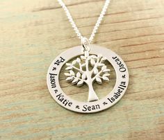 Personalized jewelry  Family tree necklace  Hand by woobiebeans Loop Necklace, St Michael Pendant, Family Tree Necklace, Hand Stamped Necklace, Personalized Pendant, Tree Necklace, Silver Tree, Hand Stamped Jewelry, Gatlinburg