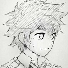 a drawing of an anime character with short hair and big eyes, looking to the side