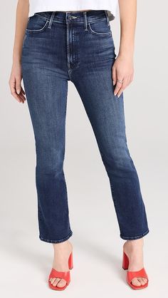 MOTHER The Hustler Ankle Jeans | Shopbop Dark Wash Stretch Cropped Leg Flare Jeans, Dark Wash Stretch Cropped Flare Jeans, Fitted Cropped Leg Flare Jeans For Fall, Fitted Cropped Flare Jeans For Fall, Mid-rise Stretch Cropped Jeans, Fitted Flare Jeans With Zip Fly, Stretch Mid-rise Cropped Jeans With Five Pockets, Mid-rise Medium Wash Pants With Zip Fly, Fitted Medium Wash Pants With Zip Fly