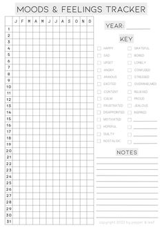 a printable mood tracker with the words mood and feelings tracker