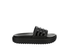 adidas Adilette Platform Womens Slide Sandal Step up your Slide look in the adidas Adilette Platform women s Slide Sandal. With a faux leather upper featuring the 3-Stripes for extra style, these all black Slidesare cool and comfy. The contoured footbed cradles and cushions your foot, while the platform keeps you lifted. Synthetic upper Slip-On Textile liningContoured footbedEVA platform/outsole Adidas Sandals With Logo, Synthetic Material, Black Adidas Logo Sandals, Summer Black Adidas Sandals, Sporty Leather Slides For Spring, Trendy Synthetic Slides For Sports, Spring Adidas Logo Open Toe Sandals, Black Adidas Slides For Summer, Adidas Logo Synthetic Sandals For Streetwear, Adidas Synthetic Slides For Streetwear