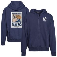 Stay cozy in effortless style with this New York Yankees Cooperstown Collection Core Logo full-zip hoodie. Its oversized design by Levelwear features tonal team graphics on premium blended material that provides the perfect balance of warmth and durability. Dropped shoulders create a more relaxed fit, making this New York Yankees outerwear the ultimate combination of comfort and fashion. Throwback Fleece Sweatshirt For Fall, Streetwear Sportswear Hoodie With Zipper Closure, Sportswear Hoodie With Zipper For Streetwear, Throwback Fleece Hoodie For Fall, Fall Fan Apparel Outerwear For Streetwear, Hooded Fan Apparel Outerwear For Winter, Fall Fan Apparel Hoodie With Adjustable Hood, Throwback Hooded Sweatshirt With Double-lined Hood, Fall Fan Apparel Hoodie In Relaxed Fit