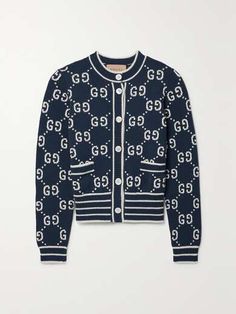 GUCCI Cotton-blend jacquard cardigan | NET-A-PORTER Gucci Cardigan, Jacquard Cardigan, Gucci Outfits, European Countries, Wholesale Shoes, Cotton Cardigan, Knitwear Cardigan, Jacquard Weave, Mother Of Pearl Buttons