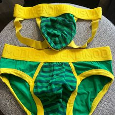 Modus Vendi Brief And Jock. Brief Brand New With Tags. Jock Worn A Hand Full Of Times. Everything Stayed In Place With This Set Of Undies. Everything Stays, Green Yellow, Briefs, Socks, Man Shop, Brand New, Tags, Yellow, Green