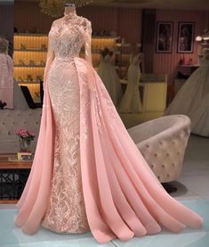 Pink Gown Elegant, Pink Gala Dress, Pink Long Gown, Dress Expensive, Wedding Dress Pink, High Neck Prom Dress, Detachable Skirt, Pink Gown, Braut Make-up