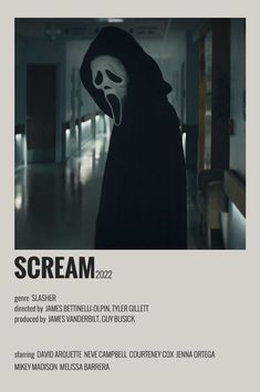 a movie poster for scream with a person wearing a mask in the middle of it