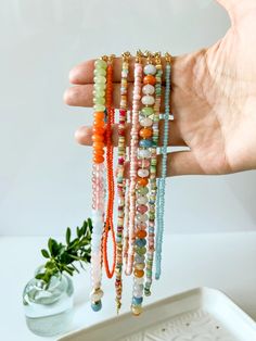 Peace Out Shell & Pearl Necklace – SOUKi RATHMAN Crystal Necklace With Colorful Beads As Gift, Pearl Gemstone Necklace, Colorful Necklace Stack, Handmade Charm Necklaces With Round Beads For Everyday, Handmade Everyday Charm Necklaces With Round Beads, Cherry Quartz, Blue Jade, Crystal Choker Necklace, Stylish Necklace