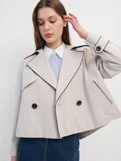 Composition : Shell: Cotton 70% Polyester 21% Nylon 9%, Color: Cotton 100%, Lining: Polyester 100%Color : L_GREY_89_FREE,KHAKI_89_FREECountry of Origin : ETC Spring Khaki Gabardine Outerwear, Chic Gray Outerwear For Spring, Original Costumes For Women, Short Coat Outfit, Short Trench Coat Women, Asymmetrical Coat, Women's Winter Coats, Flirty Outfits, Trendy Coat