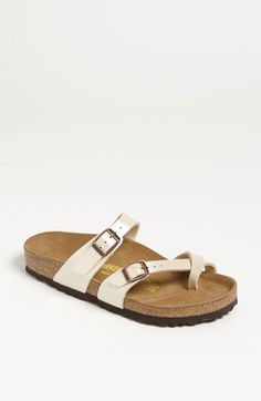 Birkenstock 'Mayari' Birko-Flor™ Sandal (Online Only) | Nordstrom -want in brown Beige Sandals With Cork-bed Midsoles, Classic Spring Footbed Sandals With Textured Footbed, White Cork Sandals For Spring, Beige Sandals With Cork-bed Midsoles In Synthetic Material, Beige Synthetic Sandals With Cork-bed Midsoles, Comfortable Footbed Sandals With Cork-bed Midsoles, Casual White Cork Sandals, How To Wear Birkenstock, Nordstrom Outfit