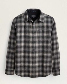 A traditional men's plaid shirt crafted using our machine-washable Umatilla wool, sourced from Oregon ranchers and woven in our American mills. Spread collar, shirttail hem and one perfectly matched chest pocket. 100% virgin wool. Fabric woven in our American mills. Machine wash. Imported of USA fabric. | MEN'S PLAID LODGE SHIRT Classic Long Sleeve Wool Flannel Shirt, Classic Plaid Wool Tops, Classic Plaid Flannel Shirt With Welt Pockets, Classic Plaid Wool Flannel Shirt, Classic Wool Plaid Flannel Shirt, Plaid Shirt Men, Wool Shirt, Mens Plaid, Plaid Design