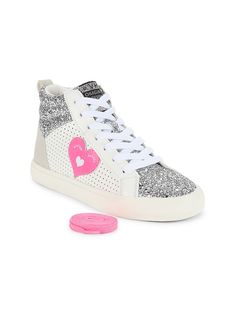 These High-Top Sneakers With Glitter Allover Have Dual Closure And Padded Insoles For Added Comfort. Leather & Synthetic Upper Round Toe Lace-Up & Zip Closure Lining: Synthetic & Textile Padded Insole Synthetic Sole Imported. Center Core - Kids Shoes > Saks Off 5th. Vintage Havana. Color: White Silver. Size: 3 (child). Glitter High-top Sneakers For Spring, Sporty Glitter High-top Sneakers With Round Toe, Trendy Glitter Print Sneakers For Spring, Trendy Pink Sneakers With Glitter Print, Trendy Spring Sneakers With Glitter Print, Casual High-top Sneakers With Glitter Accents, Lace-up Synthetic Sneakers With Glitter Print, Synthetic Lace-up Sneakers With Glitter Print, Lace-up Sneakers With Glitter Print