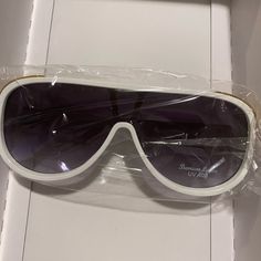 These Pairs Are Unisex. They Are Available In White,Pink,Blue,Brown,And Black. Chic White Shield Sunglasses With Uv Protection, White Shield Sunglasses With Uv Protection For Party, Modern White Sunglasses For Day Out, White Sunglasses For Summer Day Out, White Sunglasses With Uv Protection For Day Out, White Shield Sunglasses With Mirrored Lenses For Beach, Modern White Aviator Sunglasses For Summer, White Trendy Aviator Sunglasses With Mirrored Lenses, Trendy White Aviator Sunglasses With Mirrored Lenses