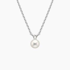 Silver Premium Akoya Cultured Pearl Pendant (6mm) Elegant Silver Solitaire Necklace With Cable Chain, Elegant White Gold Solitaire Necklace With Cable Chain, Formal Round Solitaire Necklace With Cable Chain, Classic Pearl Necklace With Round Pendant And Pearl Charm, Classic Silver Solitaire Necklace With Cable Chain, Elegant White Gold Necklace With Bail, Classic Necklaces With Round Pendant And Bail, Formal Pearl Necklace With Cable Chain, White Cable Chain Necklace For Formal Occasions