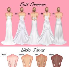 the full dresses for skin tones are shown in three different colors and sizes, including white