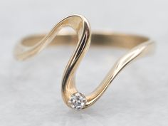 Yellow Gold Swirl Ring with Diamond Accent Modern Twist Yellow Gold Diamond Ring For Anniversary, Anniversary Yellow Gold Diamond Ring With A Modern Twist, Anniversary Modern Twist Yellow Gold Diamond Ring, Swirl Diamond Ring, Gold Ring Diamond, Diamond Accent Ring, Swirl Ring, Ring With Diamond, Gold Gift