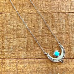 18”Sterling Silver Necklace With Crescent Design With Turquoise Stone. Boho Chic! Turquoise Gemstone Necklace In Sterling Silver, Southwestern Turquoise Sterling Silver Necklace, Silversmithing Jewelry, Turquoise Boho, Boho Pendant, Jewelry Boho, Silver Stars, Silver Turquoise, Sterling Silver Necklace