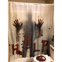 Bloodys Shower Curtain With Help Message: Great And Fun For Halloween Parties, Haunted Houses And More; Suitable For All Kinds Of Party, Costume Party, Show, Fun Activities, Take Mv, Ted, Slow Rock, Bars, Festival Tricky, Etc Thick Polyester: Made From 100% Polyester Fabric; Protect Your Privacy Of Standard Size - 71" X 71"; Comes With 12 Hooks Waterproof: Our Waterproof Shower Curtain Can Preventing Water From Splashing Out Of The Shower Stall Luxury: High Quality Polyster With Elegant & Fabulo Update Bathroom, Creepy Home Decor, Halloween Shower Curtain, Bathroom Decor Themes, Shower Curtain Liner, Haunted Houses, Bathroom Update, Hotel Style, Shower Stall