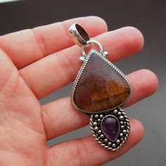 Cacoxenite in Amethyst Sterling Silver Pendant - Etsy Unique Teardrop Amethyst Jewelry, Handmade Amethyst Teardrop Gemstones, Sterling Silver Teardrop Gemstones With Accents, Natural Teardrop Amethyst Gemstones, Handmade Teardrop Amethyst Gemstones, Winter Park Fl, The Torch, Winter Park, Subtle Textures