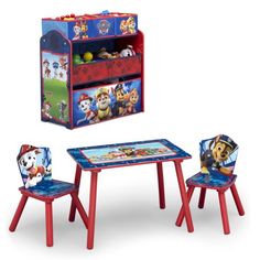 paw patrol children's table and chair set with storage compartment, red / blue