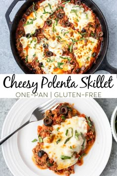 one pan lasagna skillet with cheese and olives