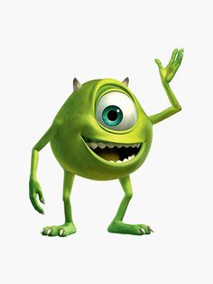 a green cartoon character with big eyes and large teeth, waving his arms in the air