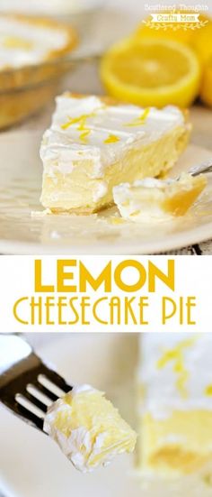 lemon cheesecake pie on a plate with a fork