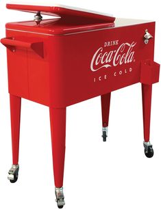 Coca-Cola® Retro ICE COLD 80 qt. Cooler - Cooler Metal Cooler, Coca Cola Cooler, Wooden Cooler, Retro Cooler, Country Stores, Food Carts, Beverage Tub, Double Towel Bar, Old Country Stores