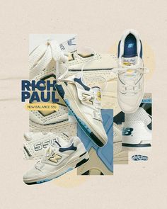 a collage of different shoes and sneakers with the words high paul on them in blue, white and yellow