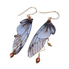 Woodland fairy wing earrings with handmade copper ear wires and copper twisted wire branches and crystals Woodland Fairy Jewelry, Silver Fairycore Earrings For Party, Whimsical Iridescent Earrings With Ear Wire, Silver Fairy Earrings For Party, Iridescent Fairy-style Jewelry For Parties, Iridescent Fairy Jewelry For Parties, Whimsical Hand Painted Silver Earrings, Silver Fairy Style Party Earrings, Iridescent Fairy Style Jewelry For Party