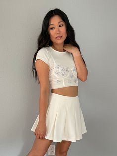 white top NOT included; bra top ONLY mesh underwire detail 3D butterflies sheer no lining model is 5'3" wearing a size small 3d Butterflies, Bra Top, White Top, White Tops, Bra Tops, Skater Skirt, Butterflies, Mesh, Bra