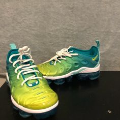 Aqua Blue And Green Nike Air Vapormax. Brand New. Never Worn. Retail Price Is $190. Open To Offers Green Running Shoes With Air Max Cushioning, Green Running Shoes With Air Cushioning And Round Toe, Green Synthetic Running Shoes For Spring, Multicolor Running Shoes With Air Cushioning For Spring, Nike Green Running Shoes For Spring, Green Air Max Sneakers For Spring, Spring Green Sneakers With Air Max Cushioning, Summer Sneakers With Air Max Cushioning And Round Toe, Summer Low-top Sneakers With Air Cushioning