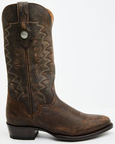 El Dorado Men's Bison Western Boots - Medium Toe , Chocolate Leather Boots With Concho For Ranch, Leather Concho Boots For Ranch, Western Style Moto Boots With Snip Toe, Brown Concho Boots For Western-themed Events, Western Moto Boots For Western-themed Events, Western Boots In Distressed Brown With Moc Toe, Distressed Brown Western Moc Toe Boots, Distressed Brown Moc Toe Western Boots, Ranch Boots With Heel Pull Tab And Snip Toe