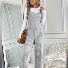 New. Adorable Soft And Cozy, Fun Jumpsuit Winter Solid Ribbed Jumpsuits And Rompers, Winter Ribbed Solid Jumpsuits And Rompers, Fitted Sleeveless Overalls For Fall, Casual Ribbed Jumpsuits And Rompers, Gray Jumpsuits And Rompers For Fall Loungewear, Gray Fitted Jumpsuits And Rompers For Fall, Fitted Gray Jumpsuits And Rompers For Fall, Fitted Gray Jumpsuit For Fall, Gray Winter Loungewear Jumpsuits And Rompers