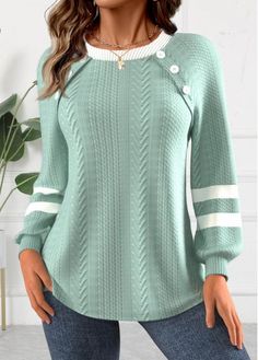 Color:Green;Size:S;Size:M;Size:L;Size:XL;Size:XXL;Package Contents:1 X Sweatshirt;Occasion:Other;Style:Casual; Sweatshirt Makeovers, Geometric Clothing, Pretty Sweaters, Womens Trendy Tops, Swimwear Suits, Trendy Tops For Women, Shirt Tunic Top, Green Sweatshirt, Round Neck Sweatshirts