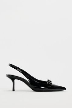 BOW TRIM SATIN EFFECT HEELED SHOES - Black | ZARA United States Formal Shoes Women, Zara Heels, Chic Heels, Slingback Heels, Leather Finish, Bow Heels, Cardigan Sweater Dress, Slingback Heel, Formal Shoes