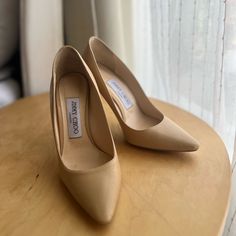 Size 35. Nude Beige Color. Gently Used. 4 Inch Heels Pointy Heels, Tan Heels, 4 Inch Heels, Nude Color, Beige Color, Jimmy Choo, Shoes Women Heels, 4 Inch, Shoes Heels