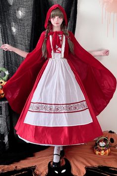 ❤︎ Little Red Riding Hood Cape Dress❤︎ Red Riding Hood Outfit, Themed Photo Shoots, Dress And Cloak, Red Riding Hood Dress, Red Riding Hood Cape, Labyrinth Ball, Clown Costume Women, Little Red Riding Hood Costume, Red Riding Hood Story