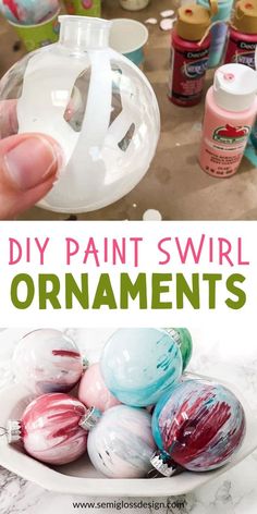 an ornament is being used to make paint pour ornaments with the words easy to make