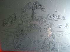 a drawing on the back of a refrigerator