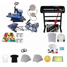 several different types of crafting supplies including a printer, t - shirt and other items