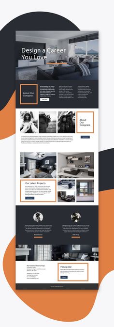 an orange and black web page with the words design a career you love on it