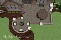 an aerial view of a patio and living room