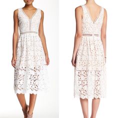 New Without Tags. White Crochet Midi Dress With A V-Neck. Fit And Flare Silhouette And Lined. Bust: 14.5” Waist: 13.5” Length: 44” Trades Crochet Midi Dress, Crochet Midi, Lace Midi, Lace Midi Dress, White Crochet, Cream White, Just Me, Crochet Lace, I Dress