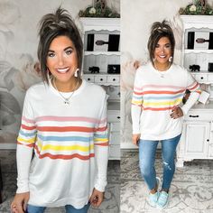 The Best of You Sweater Rachel Clark, Styling Guide, New Inventory, Soft Sweater, Collared Shirt, Softest Sweater, Sweater Knit, Oversized Sweater, Rainbow Stripes