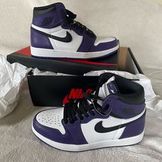 Brand New Jordan Retro 1 High Court Purple (2020) Never Worn Only Tried On Size 8.5 Men’s Includes Extra Set Of Tie-Dye Laces Purple Basketball Shoes With Contrast Sole, Purple High-top Sneakers With Branded Insole, Purple Lace-up Basketball Shoes With Contrast Sole, Purple High-top Jordan Shoes With Rubber Sole, Purple Leather Jordan Shoes For Streetwear, Purple Leather High-top Sneakers With Boost Midsole, Purple High-top Jordan Shoes For Streetwear, Purple High-top Jordan Shoes, Purple High-top Sneakers With Boost Midsole