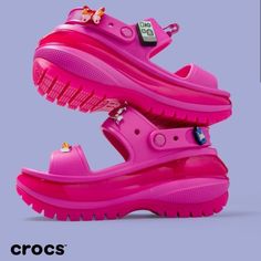 Barbie Crocs Mega Crush Sandals Online Exclusive Out Of Stock Hard To Find Barbie Pink Color Mega Crush Sandal Details: If You're In Between Sizes, We Recommend Sizing Down. Unique 2.4-Inch / 6.13cm Height, Measured From Floor To Heel Rest Two-Strap Upper And Secure Backstrap Updated, Enhanced Rubber Tread Textured Detailing Around The Heel, Toe Box And Collar Customizable With Jibbitz Charms Iconic Crocs Comfort: Lightweight. Flexible. 360-Degree Comfort. Pink Synthetic Platform Jelly Sandals, Pink Platform Jelly Sandals In Synthetic, Pink Platform Jelly Sandals In Synthetic Material, Pink Platform Jelly Sandals With Synthetic Material, Pink Synthetic Jelly Sandals With Cushioned Footbed, Croc Mega Crush, Ankle Sandals Flat, Mega Crush Sandal, Crocs Mega Crush