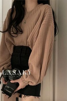 Lasaky - Autumn Knitted Base Layer Top: Loose Fit, Long Sleeves, and Lightweight Chique Outfit, Lantern Sleeve Top, Korean Girl Fashion, �Ținută Casual, Modieuze Outfits, Elegantes Outfit, Pullover Sweater Women, Mode Inspo, Ribbed Knit Sweater