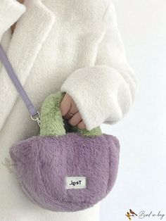 Bird in Bag - Block Colored Plush Handbag with Etching Multicolor Rectangular Bags For Winter, Multicolor Rectangular Winter Bag, Winter Multicolor Rectangular Bags, Casual Multicolor Winter Bags, Large Capacity Purple Bucket Bag, Casual Purple Pouch Bag, Trendy Purple Shoulder Bag For Errands, Green Large Capacity Bags For Winter, Trendy Purple Bucket Bag