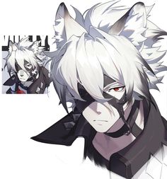 an anime character with white hair and red eyes