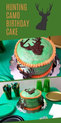 there is a cake that has been decorated with deer heads and antlers on it